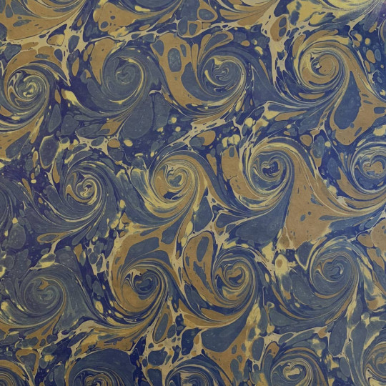 Hand Marbled Paper Combed French Curl Pattern in Dark Blue and Gold ~ Berretti Marbled Arts